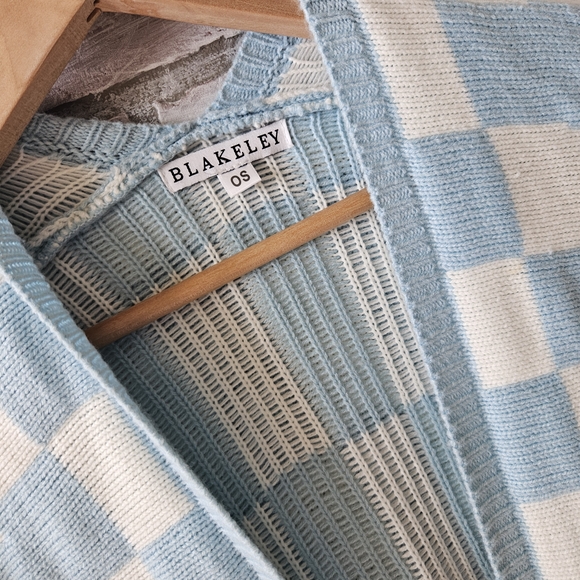 Blue and White Checkered Women's Sweater - Picture 3 of 3